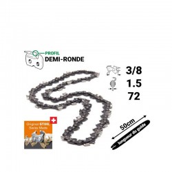 Chaîne Stihl demi-ronde 3/8 : 1.5 - 72 entraîneurs pour 50cm 3651-000-0072